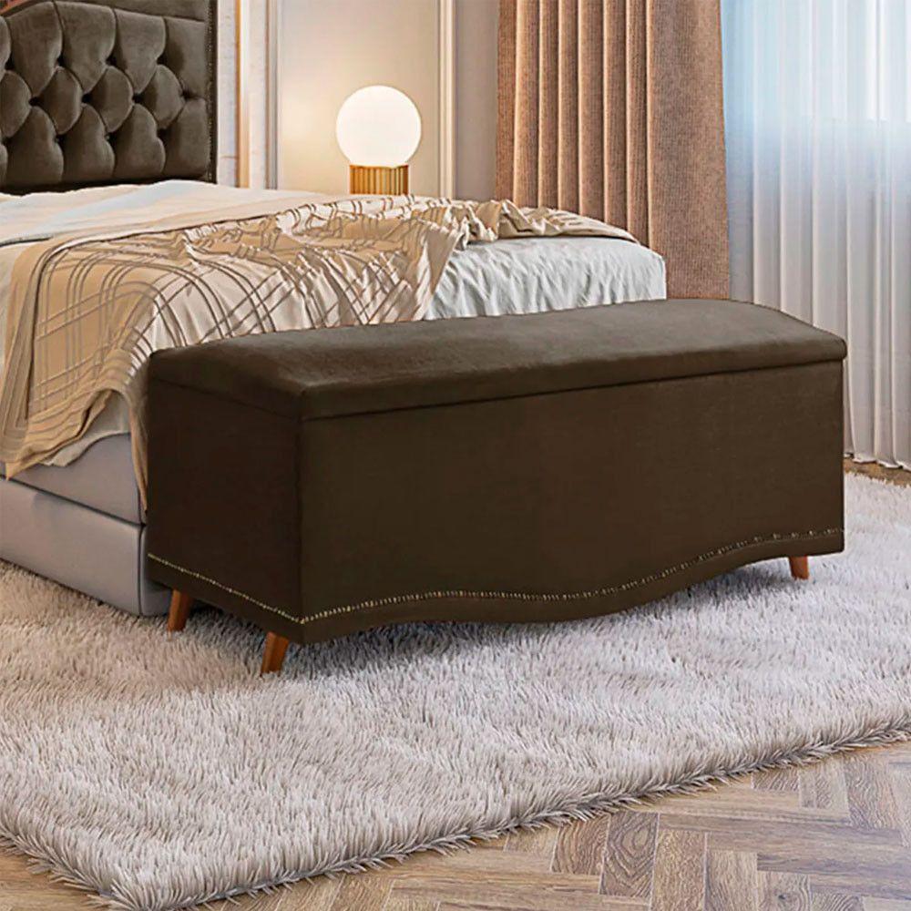 Cabeceira E Calçadeira Holanda 140cm Shop Das Cabeceiras Marrom Chocolate - 2