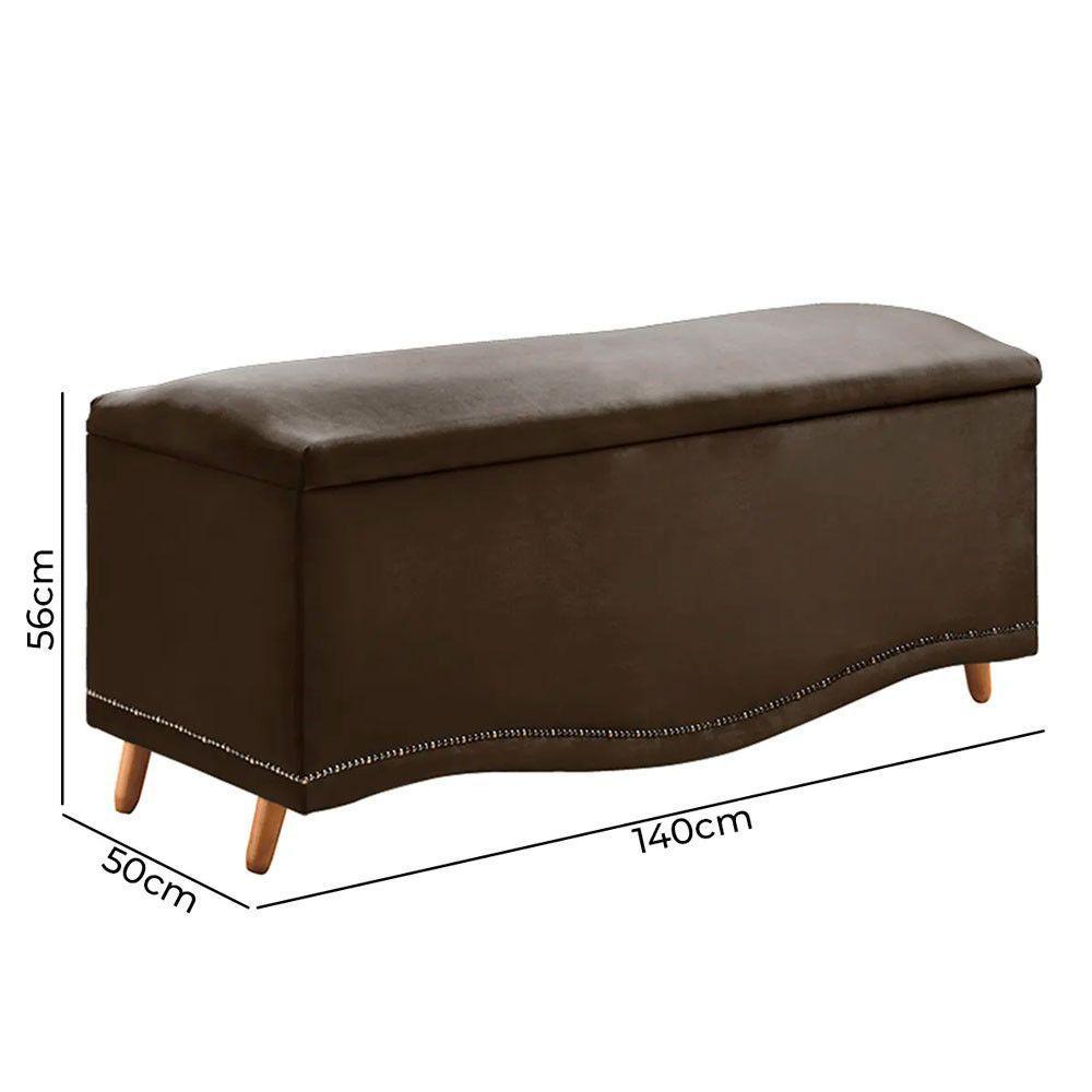 Cabeceira E Calçadeira Holanda 140cm Shop Das Cabeceiras Marrom Chocolate - 4