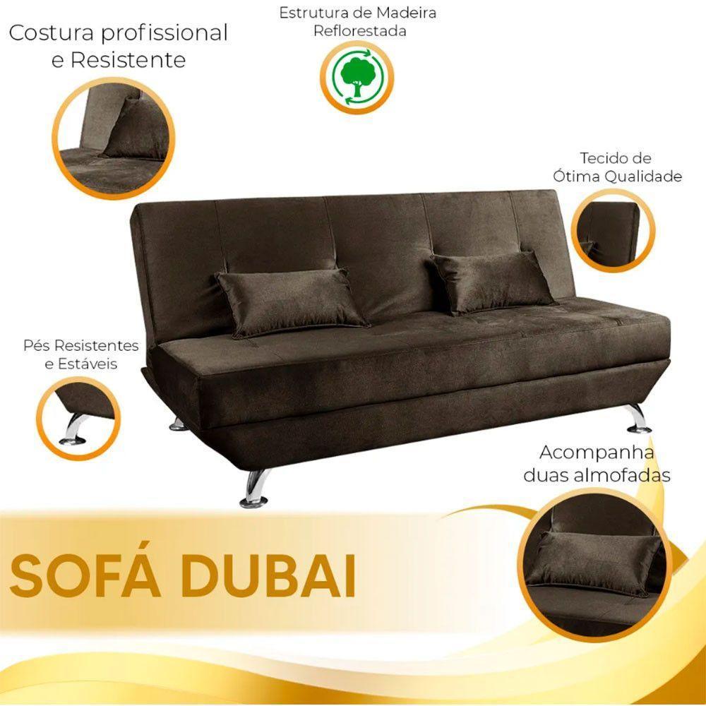 Sofá Cama Dubai 3 Lugares Veludo Turkay Shop Das Cabeceiras Chocolate - 5