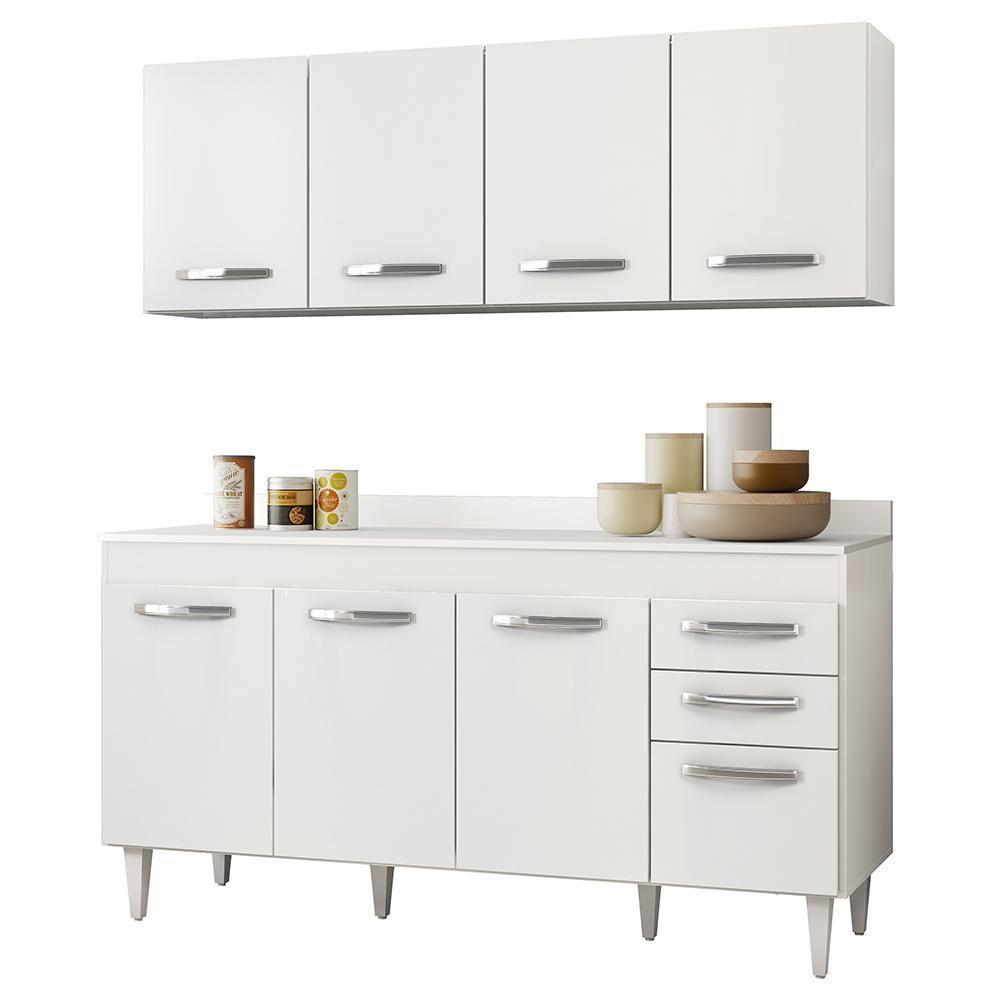 Armário Aéreo Parma E Balcão Para Pia Com Tampo 150cm Lisboa Branco - Lumil - 1