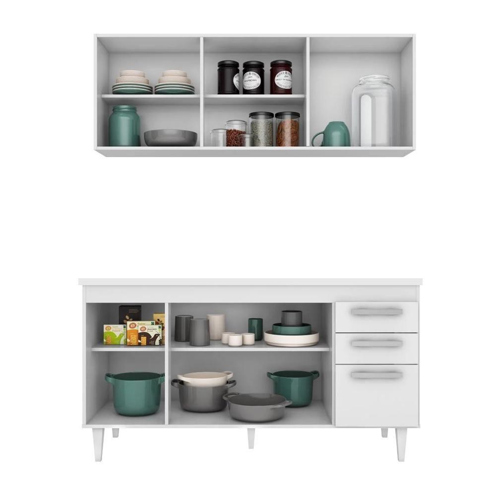 Armário Aéreo Parma E Balcão Para Pia Com Tampo 150cm Lisboa Branco - Lumil - 2