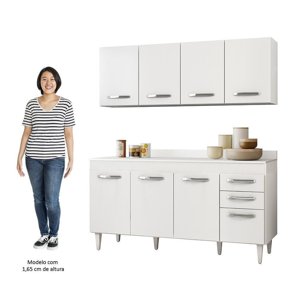 Armário Aéreo Parma E Balcão Para Pia Com Tampo 150cm Lisboa Branco - Lumil - 3