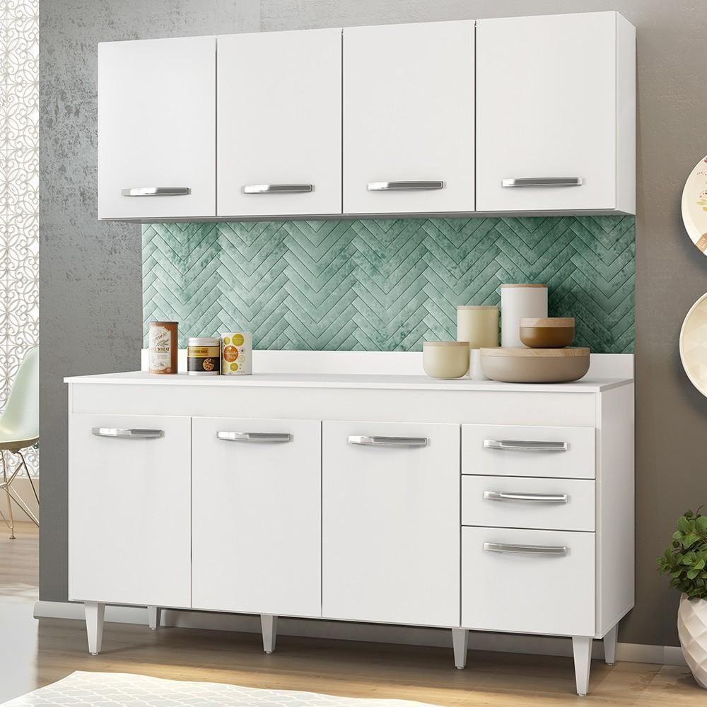 Armário Aéreo Parma E Balcão Para Pia Com Tampo 150cm Lisboa Branco - Lumil - 6