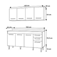 Armário Aéreo Parma E Balcão Para Pia Com Tampo 150cm Lisboa Branco - Lumil