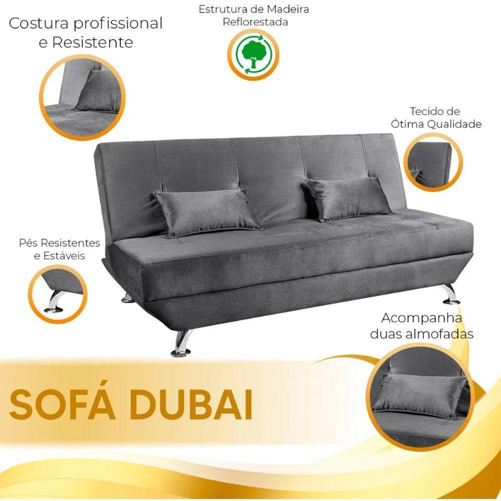 Sofá Cama Dubai 3 Lugares Veludo Turkay Shop Das Cabeceiras Chumbo - 5