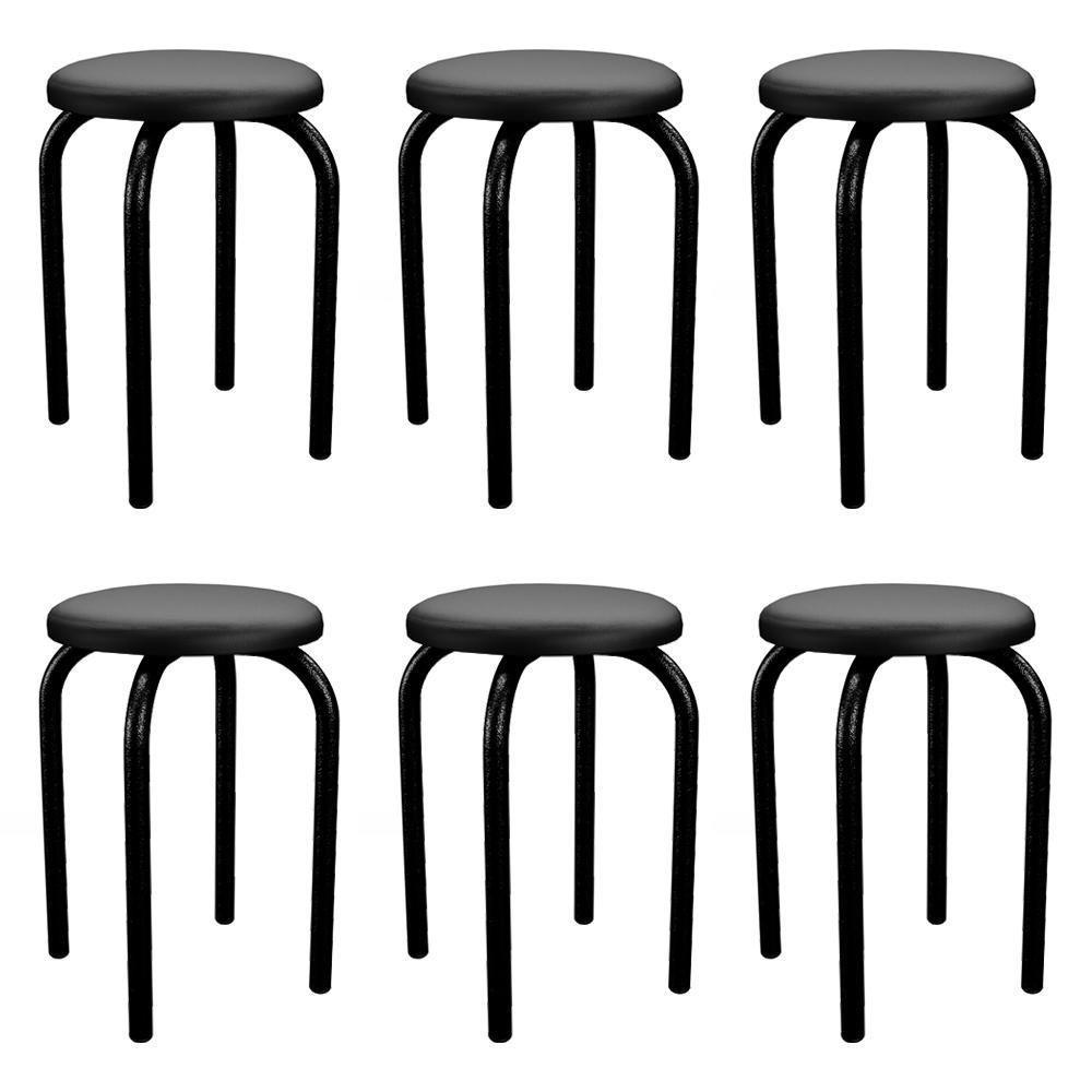 Kit 6 Banquetas Baixas Empilháveis Em Aço Maviê Sintético Preto - Mpozenato - 1