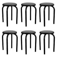 Kit 6 Banquetas Baixas Empilháveis Em Aço Maviê Sintético Preto - Mpozenato - 1