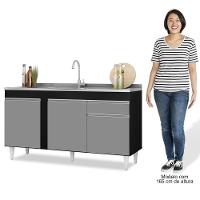 Armário Aéreo Argélia E Balcão Gabinete Com Pia Inox 150cm Dakota Preto-cinza - Lumil - 3