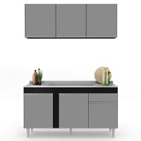 Armário Aéreo Argélia E Balcão Gabinete Com Pia Inox 150cm Dakota Preto-cinza - Lumil - 7
