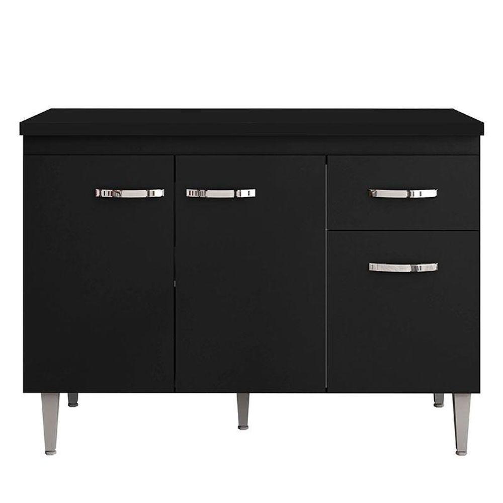 Balcão De Cozinha Gabriela Com Tampo 120 Cm Preto Fosco - Ajl - 1