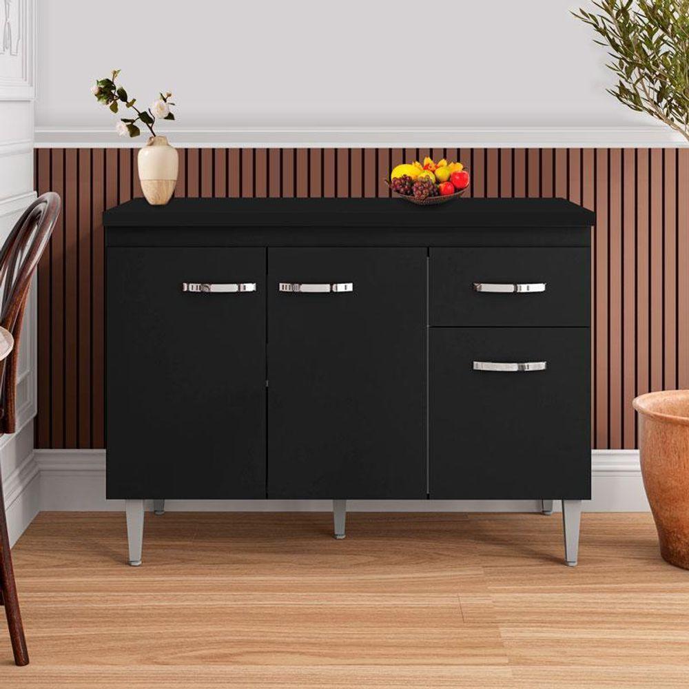 Balcão De Cozinha Gabriela Com Tampo 120 Cm Preto Fosco - Ajl - 4