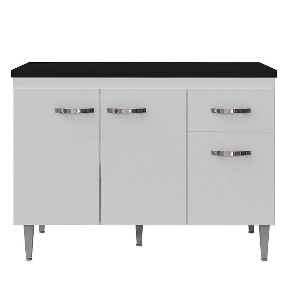 Balcão De Cozinha Gabriela Branco Flex Com Tampo 120 Cm Preto Fosco - Ajl - 1