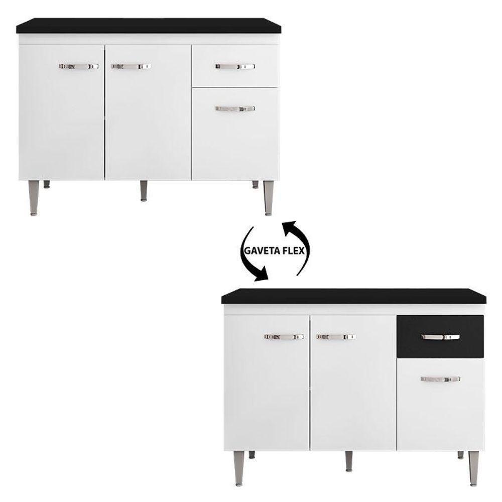 Balcão De Cozinha Gabriela Branco Flex Com Tampo 120 Cm Preto Fosco - Ajl - 4