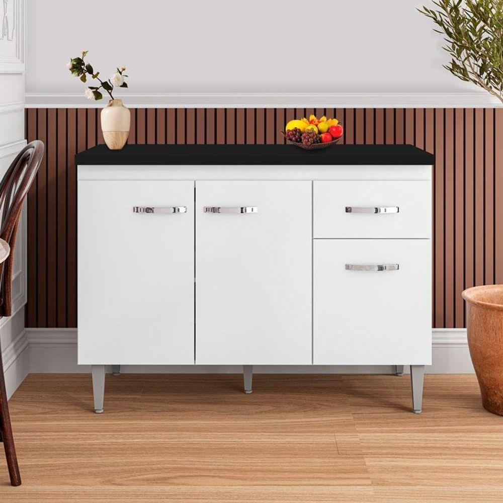 Balcão De Cozinha Gabriela Branco Flex Com Tampo 120 Cm Preto Fosco - Ajl - 5