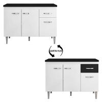 Balcão De Cozinha Gabriela Branco Flex Com Tampo 120 Cm Preto Fosco - Ajl