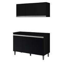 Balcão De Cozinha Manu Com Tampo 120 Cm E Armário Aéreo Andréia Preto Fosco - Ajl - 1