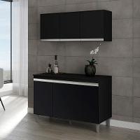 Balcão De Cozinha Manu Com Tampo 120 Cm E Armário Aéreo Andréia Preto Fosco - Ajl - 3