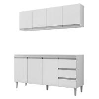 Balcão De Cozinha Com Tampo 160 Cm E Armário Aéreo Andréia Branco Brilho - Ajl - 1