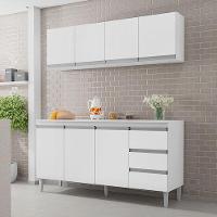 Balcão De Cozinha Com Tampo 160 Cm E Armário Aéreo Andréia Branco Brilho - Ajl - 3