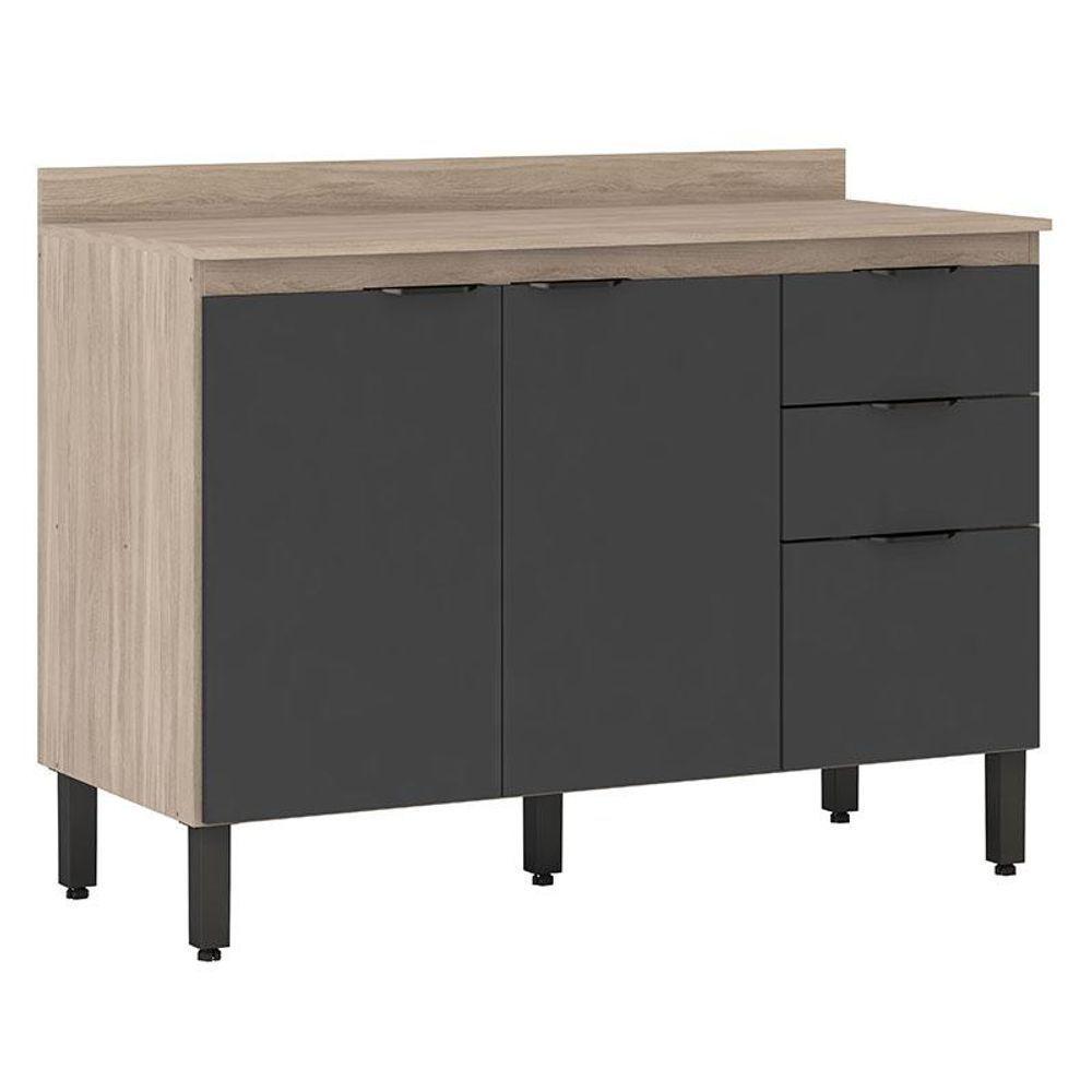 Balcão De Cozinha Firenze Com Tampo 120 Cm Avena Grafito - Demóbile - 1