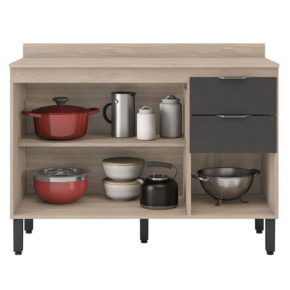 Balcão De Cozinha Firenze Com Tampo 120 Cm Avena Grafito - Demóbile - 2