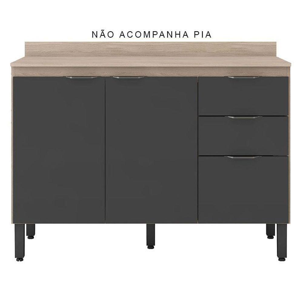 Balcão De Cozinha Firenze Com Tampo 120 Cm Avena Grafito - Demóbile - 3