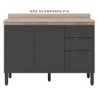 Balcão De Cozinha Firenze Com Tampo 120 Cm Avena Grafito - Demóbile - 3