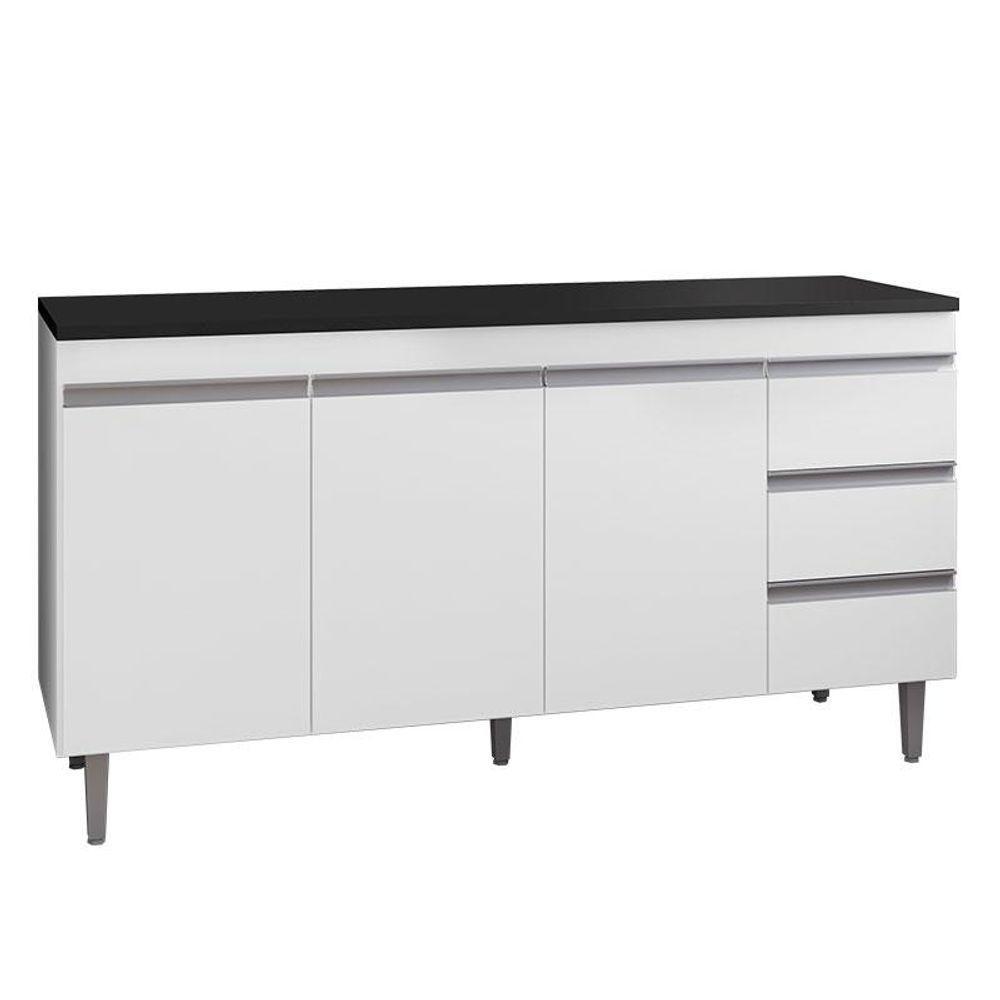 Balcão De Cozinha Andréia Branco Com Tampo 150 Cm Preto Fosco - Ajl - 1