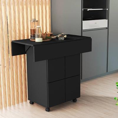 Mesa Aparador Retrátil Basoto Annie Com 4 Bancos Embutidos 100% Mdf Preto
