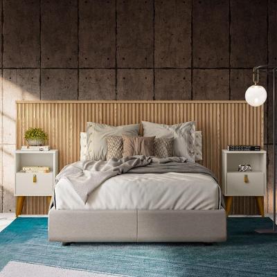 Conjunto Quarto Cabeceira Queen Casal Ripada Com 2 Mesas De Cabeceira Carvalho Shop Jm