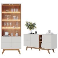 Cristaleira E Aparador Buffet Para Sala Noronha Off White Matte Freijó- Colibri - 1