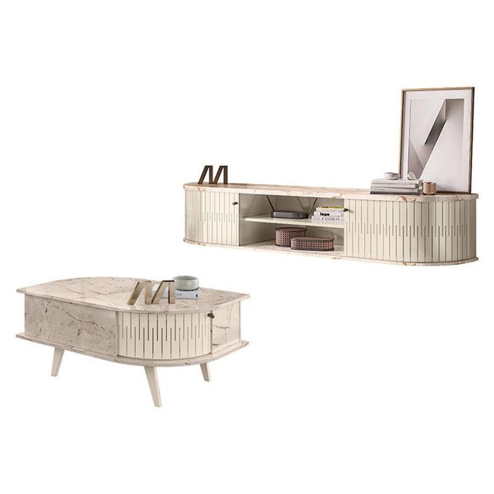 Rack Bancada Suspensa Algarve Com Mesa De Centro Indianápolis Calacata Off White - Madetec - 1