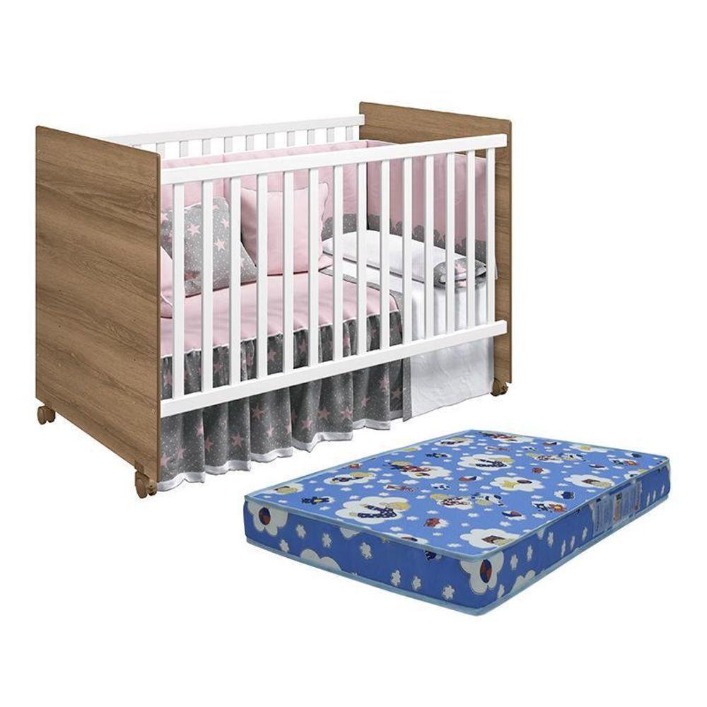 Berço Americano Tico Branco Brilho/mezzo Com Colchão D18 - Reller Móveis Branco Brilho/mezzo - 1