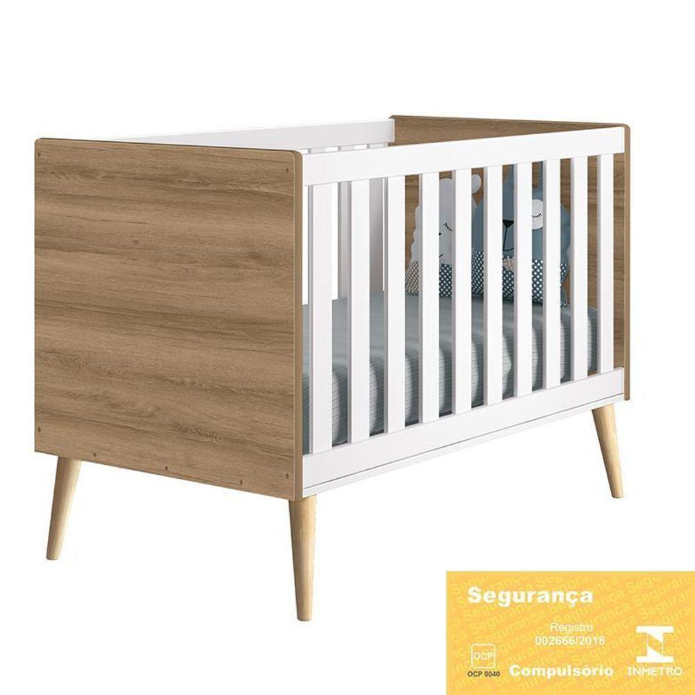 Berço Americano Theo Pés Madeira Natural Branco Fosco/mezzo Com Colchão D18 - Reller Móveis Branco Fosco/mezzo - 4
