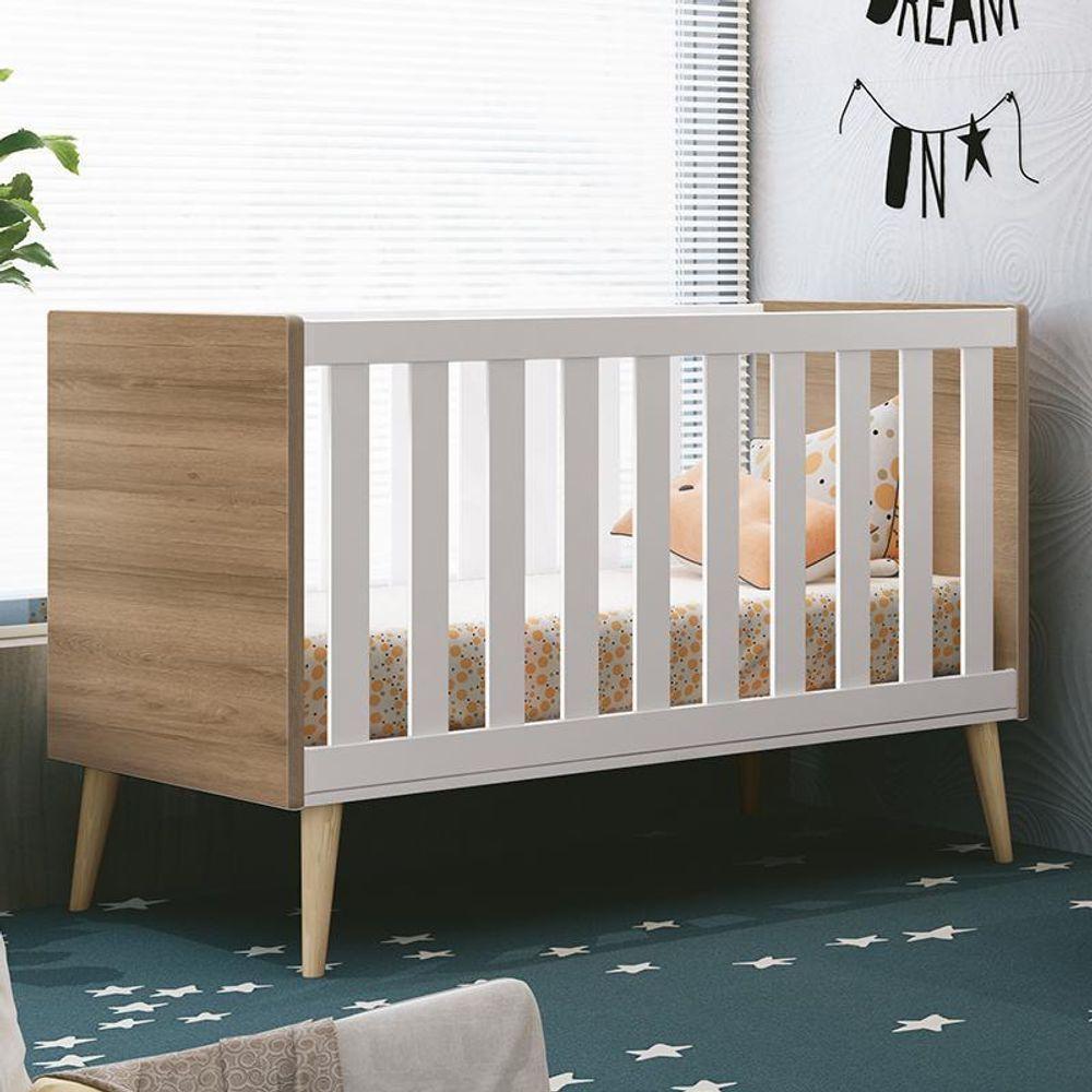 Berço Americano Theo Pés Madeira Natural Branco Fosco/mezzo Com Colchão D18 - Reller Móveis Branco Fosco/mezzo - 6