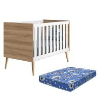 Berço Americano Theo Pés Madeira Natural Branco Fosco/mezzo Com Colchão D18 - Reller Móveis Branco Fosco/mezzo - 1