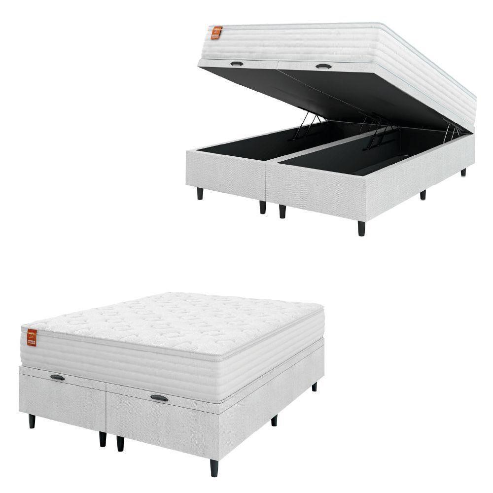 Cama Box Baú Colchão Casal King Molas Ensacadas Real 193x203x68cm Linho Branco Inducol Branco - 1