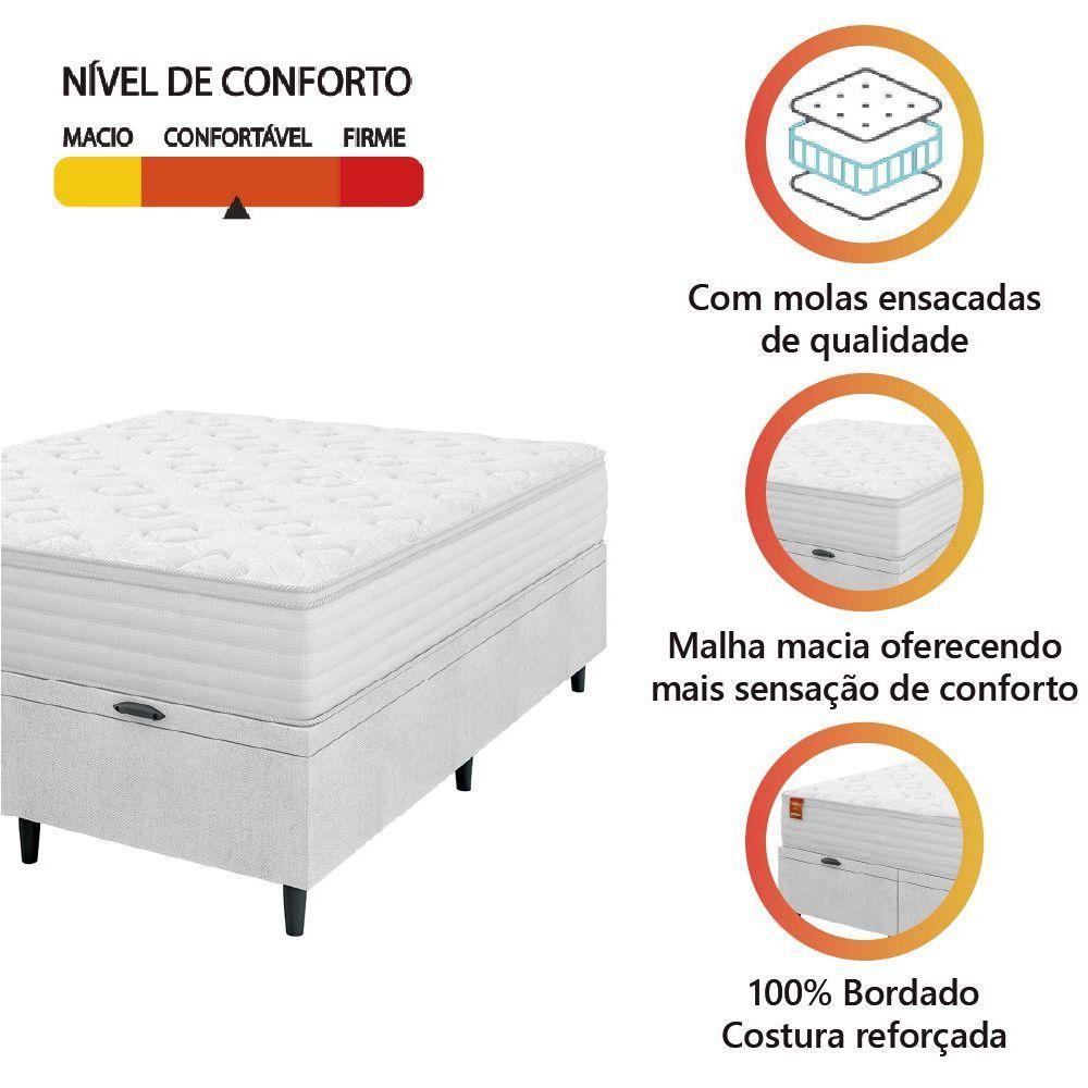 Cama Box Baú Colchão Casal King Molas Ensacadas Real 193x203x68cm Linho Branco Inducol Branco - 2
