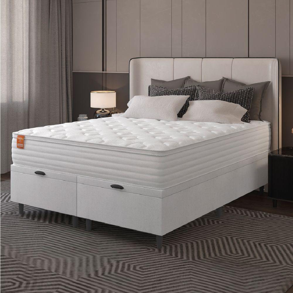 Cama Box Baú Colchão Casal King Molas Ensacadas Real 193x203x68cm Linho Branco Inducol Branco - 6
