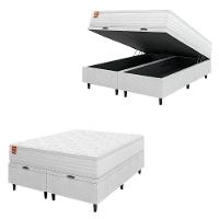 Cama Box Baú Colchão Casal King Molas Ensacadas Real 193x203x68cm Linho Branco Inducol Branco - 1