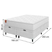 Cama Box Baú Colchão Casal King Molas Ensacadas Real 193x203x68cm Linho Branco Inducol Branco