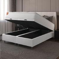 Cama Box Baú Colchão Casal King Molas Ensacadas Real 193x203x68cm Linho Branco Inducol Branco - 5