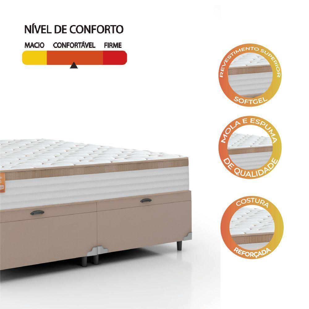 Cama Box Baú Colchão Casal King Molas Ensacadas Real 193x203x68cm Bege/branco Inducol Branco Nat - 2
