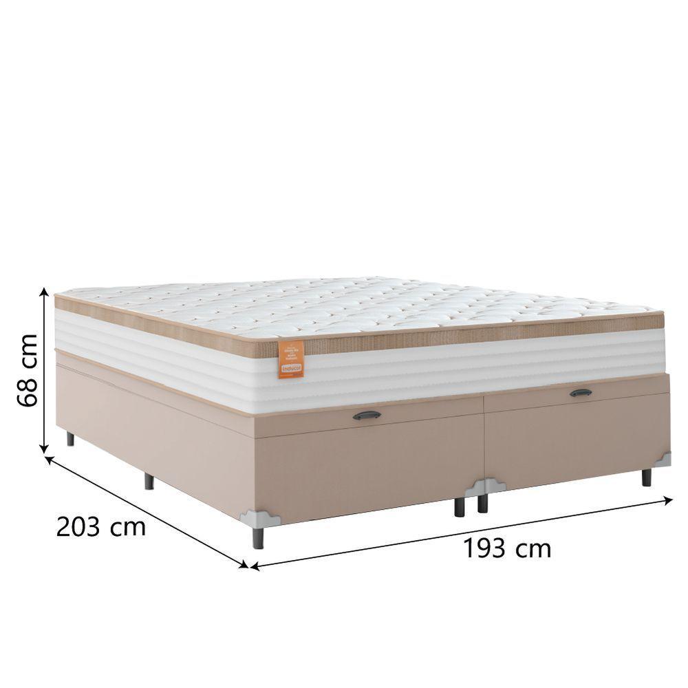 Cama Box Baú Colchão Casal King Molas Ensacadas Real 193x203x68cm Bege/branco Inducol Branco Nat - 4