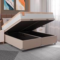 Cama Box Baú Colchão Casal King Molas Ensacadas Real 193x203x68cm Bege/branco Inducol Branco Nat - 5