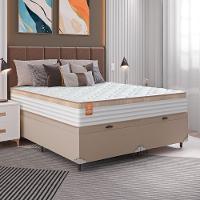 Cama Box Baú Colchão Casal King Molas Ensacadas Real 193x203x68cm Bege/branco Inducol Branco Nat - 6