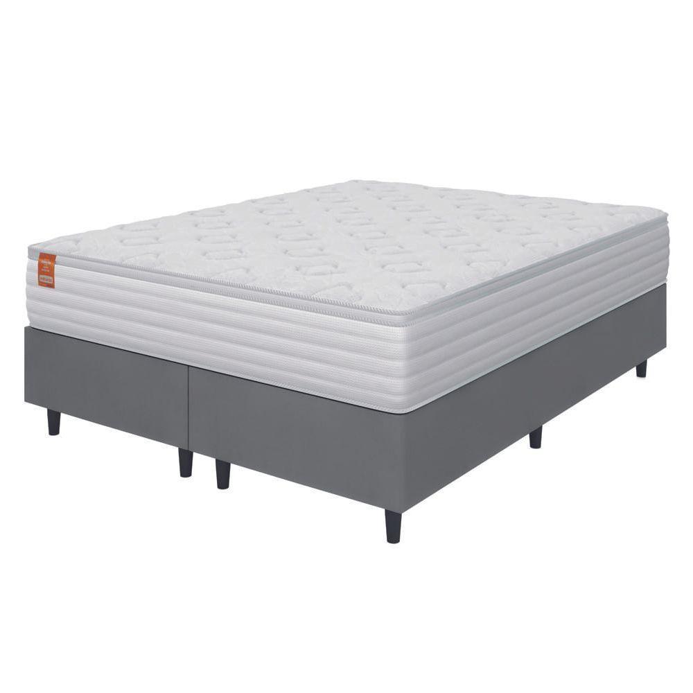 Cama Box Colchão Casal Queen Molas Ensacadas Real 158x198x65cm Branco / Cinza Inducol Branco - 1
