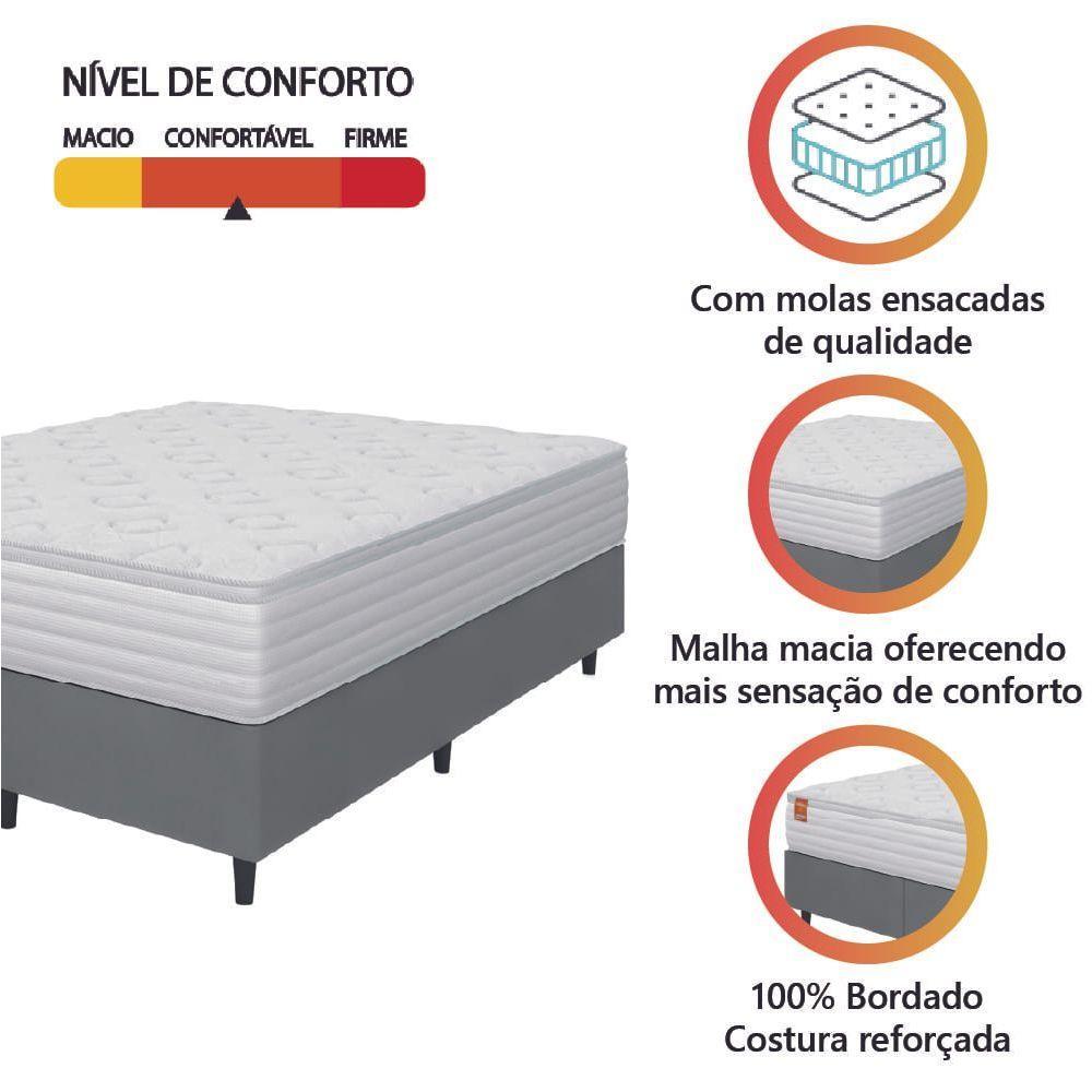Cama Box Colchão Casal Queen Molas Ensacadas Real 158x198x65cm Branco / Cinza Inducol Branco - 4