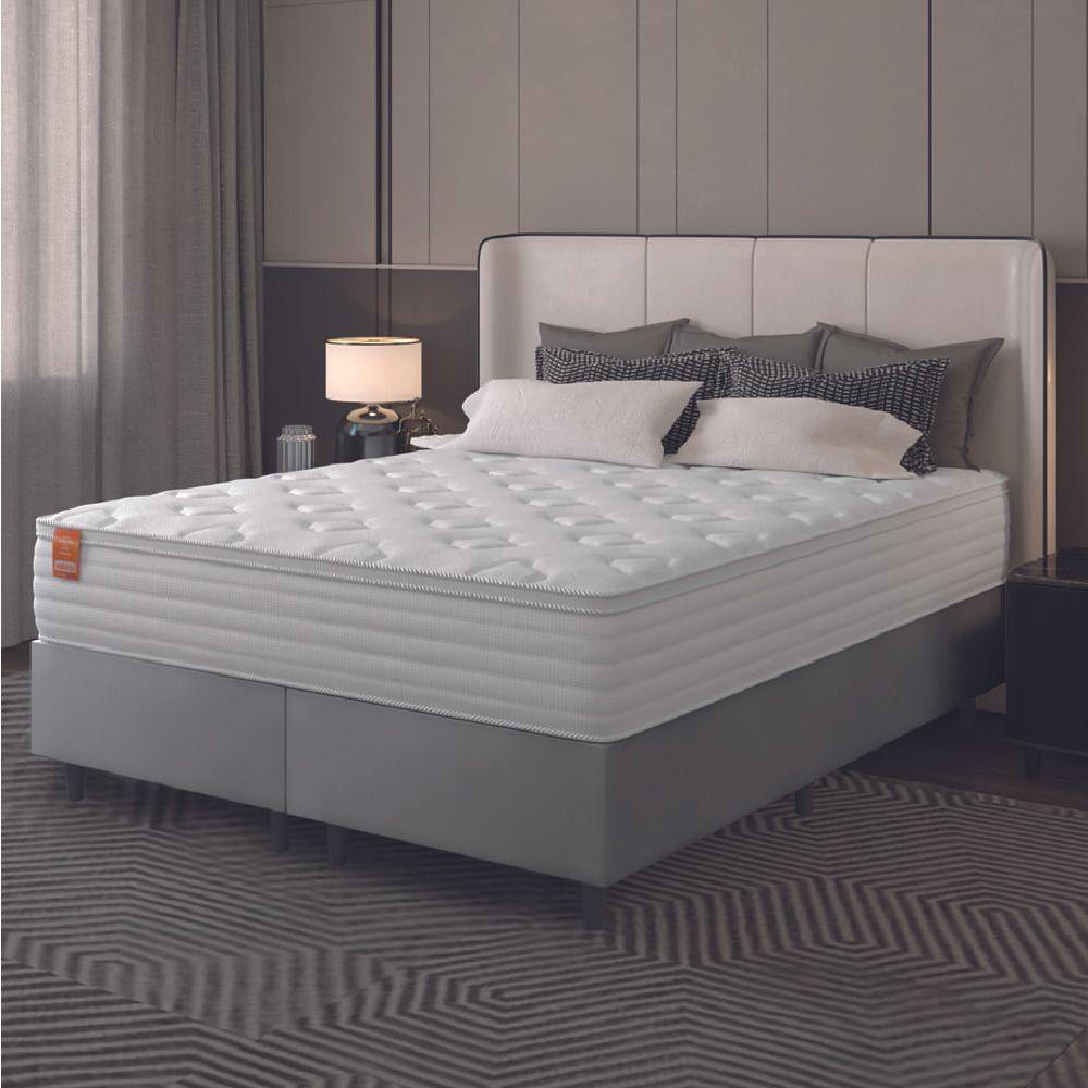 Cama Box Colchão Casal Queen Molas Ensacadas Real 158x198x65cm Branco / Cinza Inducol Branco - 5