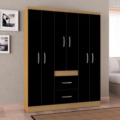 Guarda Roupa Casal Ambiente Milão 6 Portas Bater 2 Gavetas Damasco Preto MDP